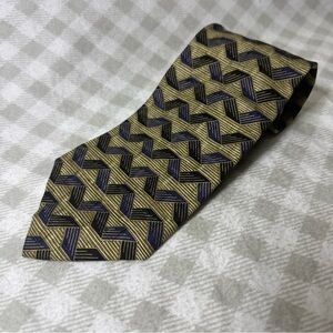 Barbara Blank New York Men's Necktie Tie All Silk Handmade Gold Black Blue